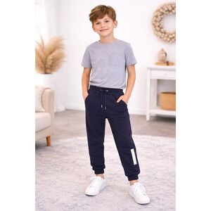 POIVRE BLANC Boys Jogger 8Y Sweatpants Navy Drawstring Elastic Waist I AM A POEM